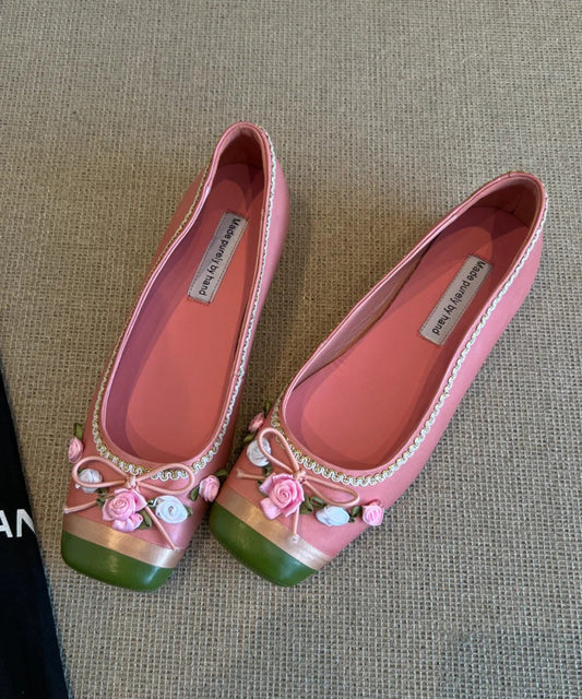 Flat Women Shoes Floral Pink French Embroidered For Splicing
