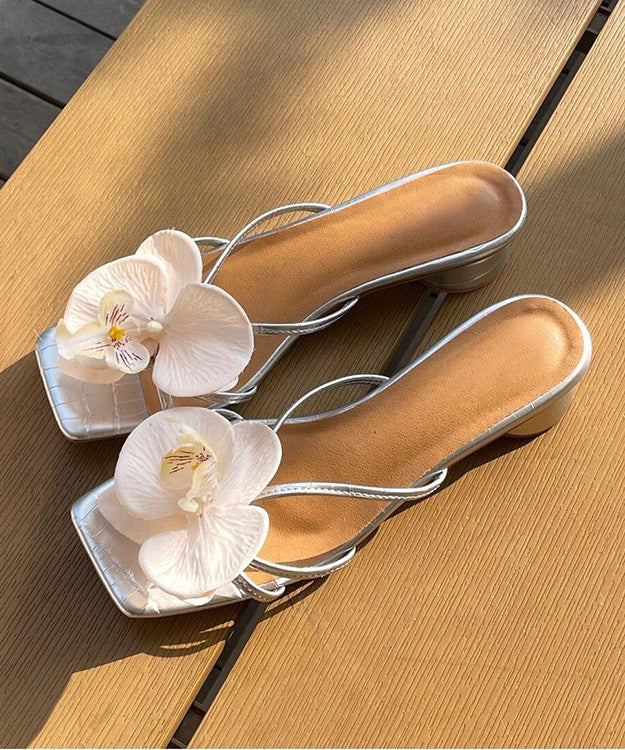 Pink Floral Sandals Peep Slide Splicing Toe Chunky