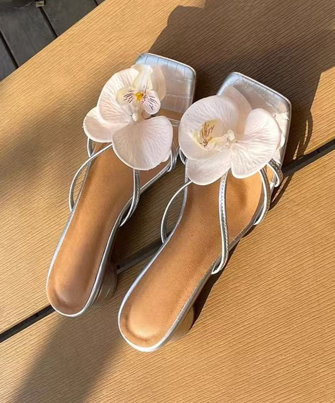 Pink Floral Sandals Peep Slide Splicing Toe Chunky