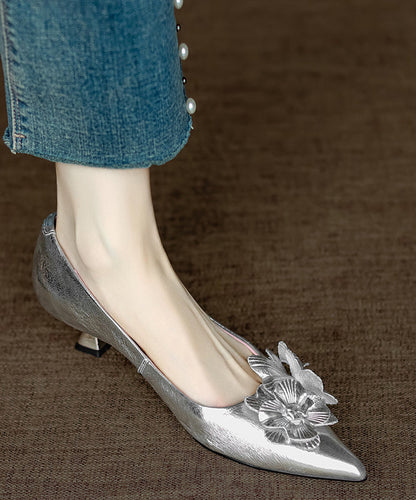 Heel High Toe Sheepskin Pink Pointed Floral Unique Splicing