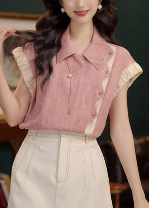 Patchwork Summer Blouse Pink Original Design Peter Pan Cotton