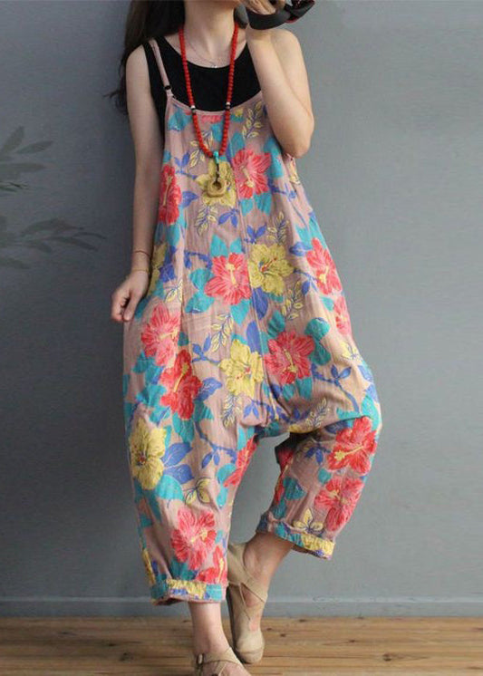 Rosa Baumwoll-Overall mit Taschen und hoher Taille für den Sommer MN045