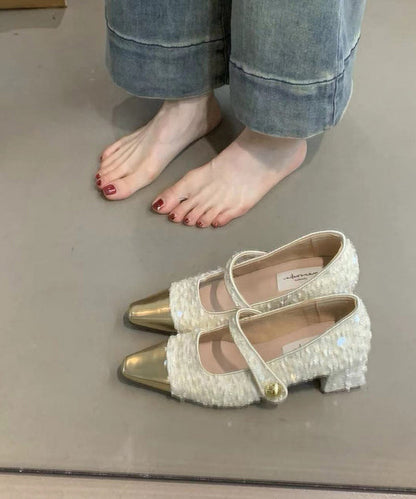 Mocassins à talons épais avec boucle et paillettes roses XC1038