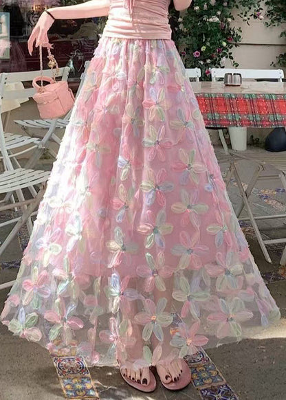 Skirts Pink Line A Tulle Sequins Waist Elastic