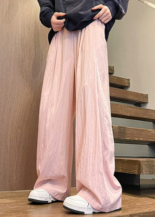 Wide Pants Waist Silk Pink Solid Elastic Leg Summer Ice Mens