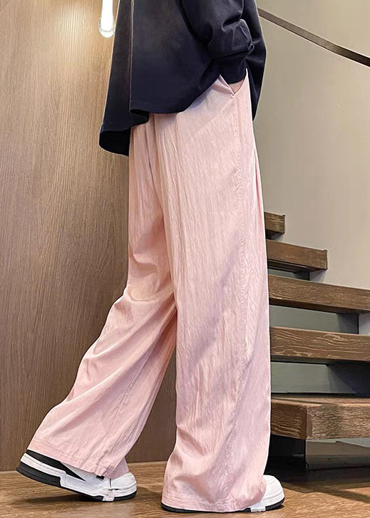Wide Pants Waist Silk Pink Solid Elastic Leg Summer Ice Mens