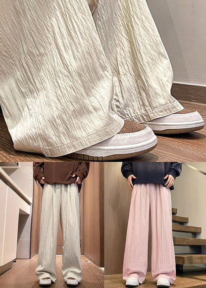 Wide Pants Waist Silk Pink Solid Elastic Leg Summer Ice Mens