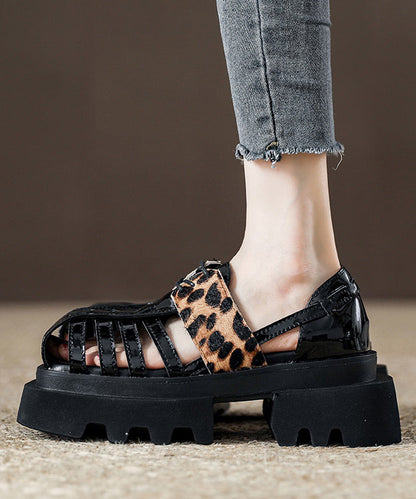 Leopard Black Roman Design 2025 New Hollow Sandals Platform Out