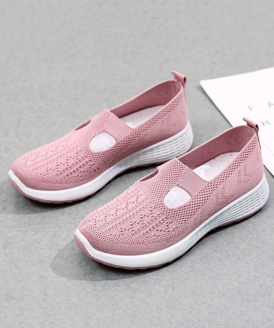 Chaussures plates à plateforme pour femmes décontractées en maille respirante rose UU010