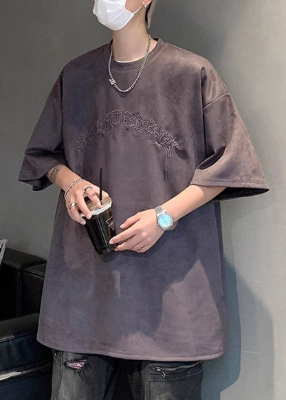 Apparel Shirts Men Apricot Faux T Embroideried Size Plus Suede