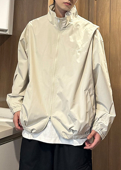 Men Coat Zippered Size Army Cotton Spring Collar Green Stand Plus