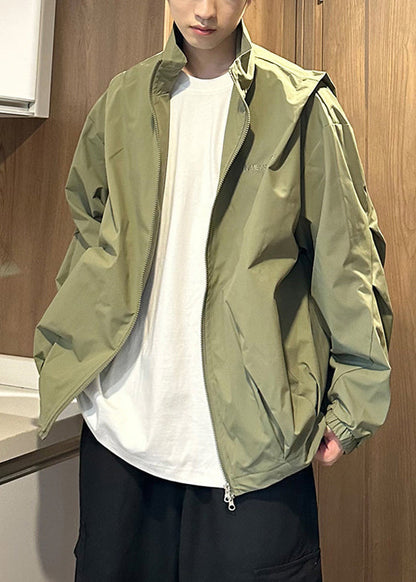 Men Coat Zippered Size Army Cotton Spring Collar Green Stand Plus