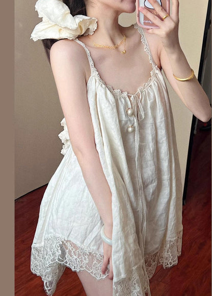 Size Summer Oversized Mini Plus Lace Patchwork Beige Dress