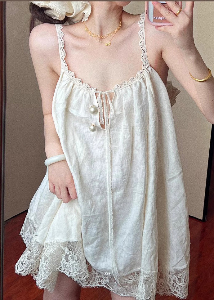 Size Summer Oversized Mini Plus Lace Patchwork Beige Dress