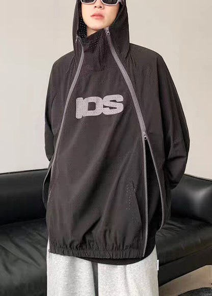 Zippered Men Coat Hooded Thin Summer Mesh Plus Black Size