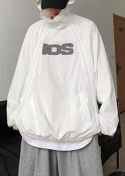 Zippered Men Coat Hooded Thin Summer Mesh Plus Black Size