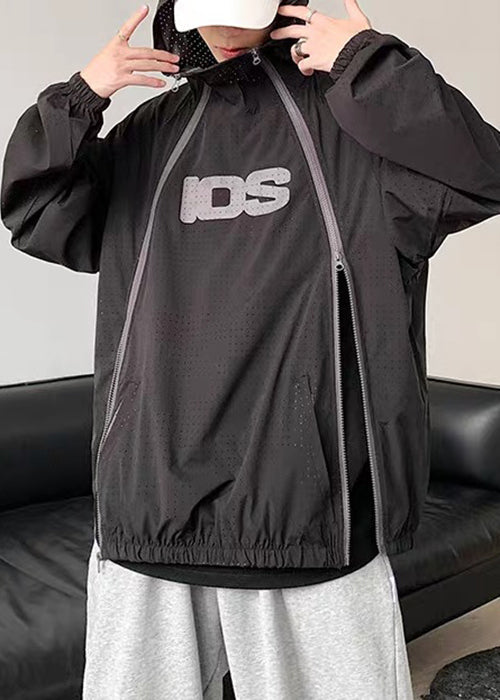 Zippered Men Coat Hooded Thin Summer Mesh Plus Black Size