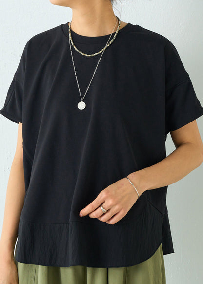 Cotton Oversized Plus Size Black Tanks Patchwork Summer