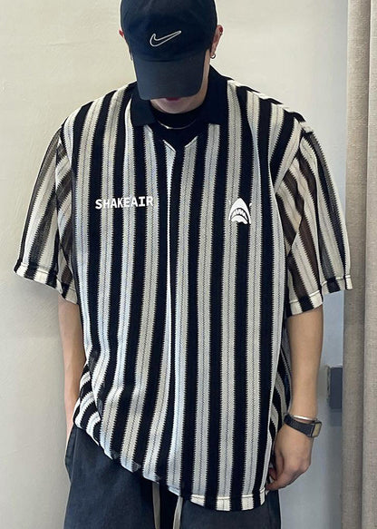 Grunt Cotton Size Plus Style Oversized Shirts Striped Black Men's