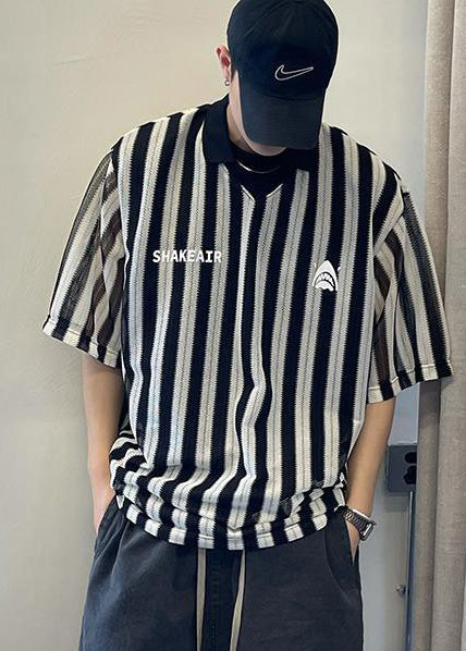 Grunt Cotton Size Plus Style Oversized Shirts Striped Black Men's