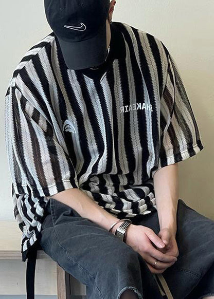 Grunt Cotton Size Plus Style Oversized Shirts Striped Black Men's
