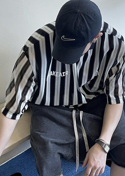 Grunt Cotton Size Plus Style Oversized Shirts Striped Black Men's