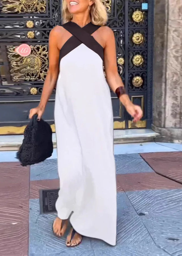 Size Crossing Black Holiday Summer Dresses Patchwork Plus