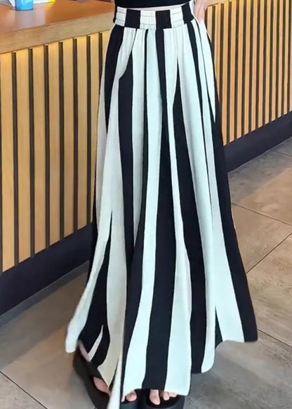 High Wide Black White Plus Striped Pants Leg Size Waist