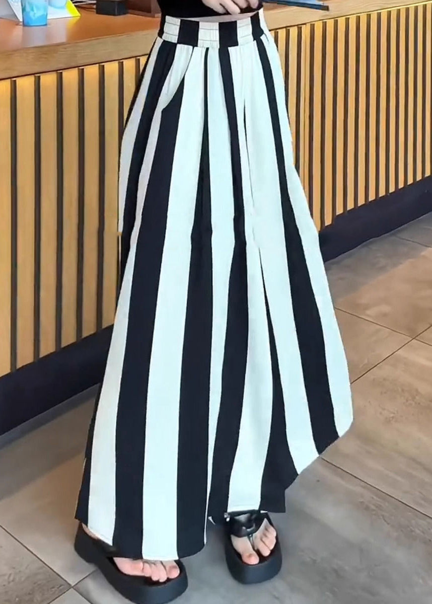 High Wide Black White Plus Striped Pants Leg Size Waist