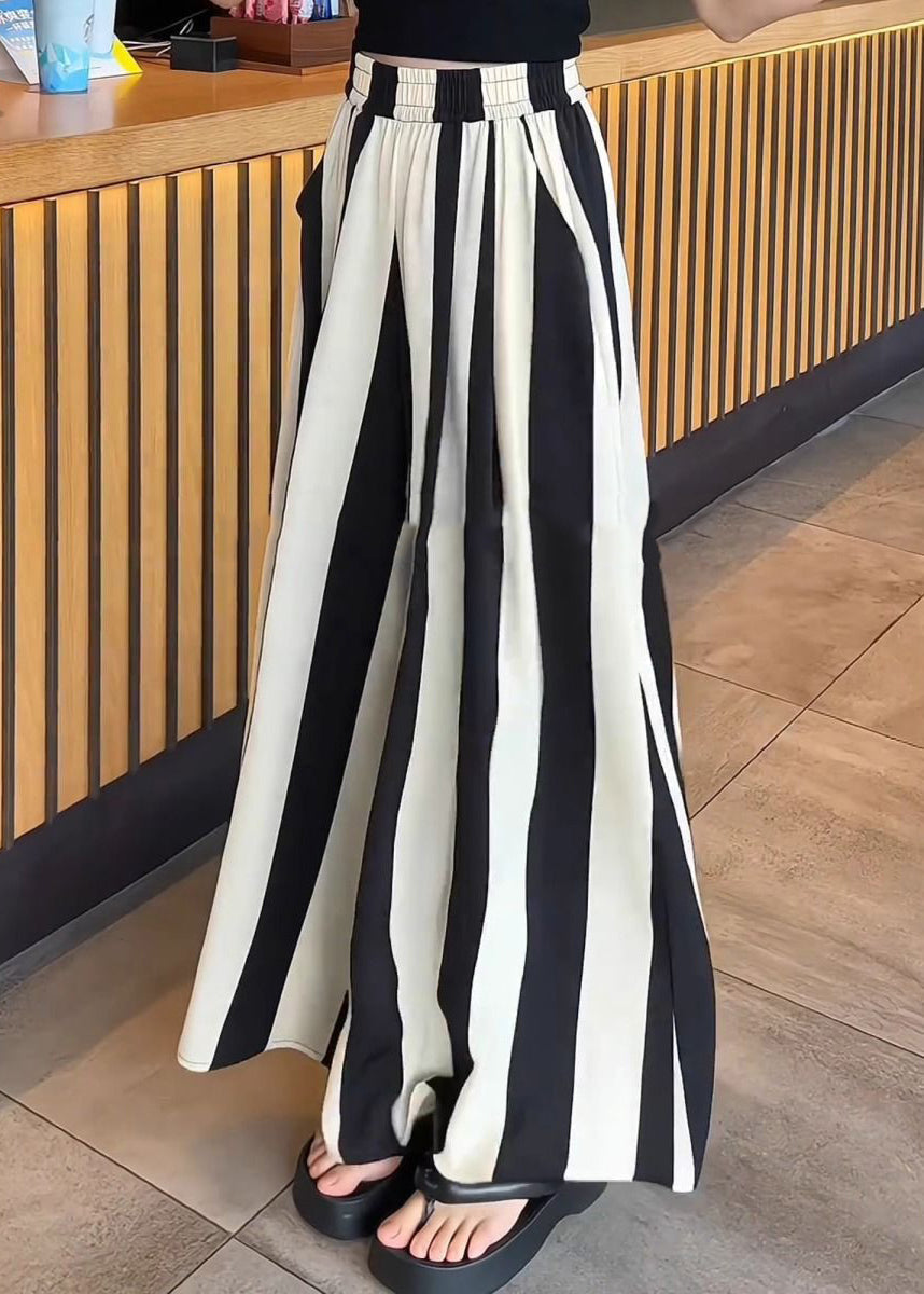 High Wide Black White Plus Striped Pants Leg Size Waist