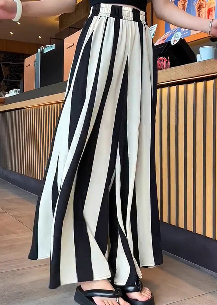 High Wide Black White Plus Striped Pants Leg Size Waist