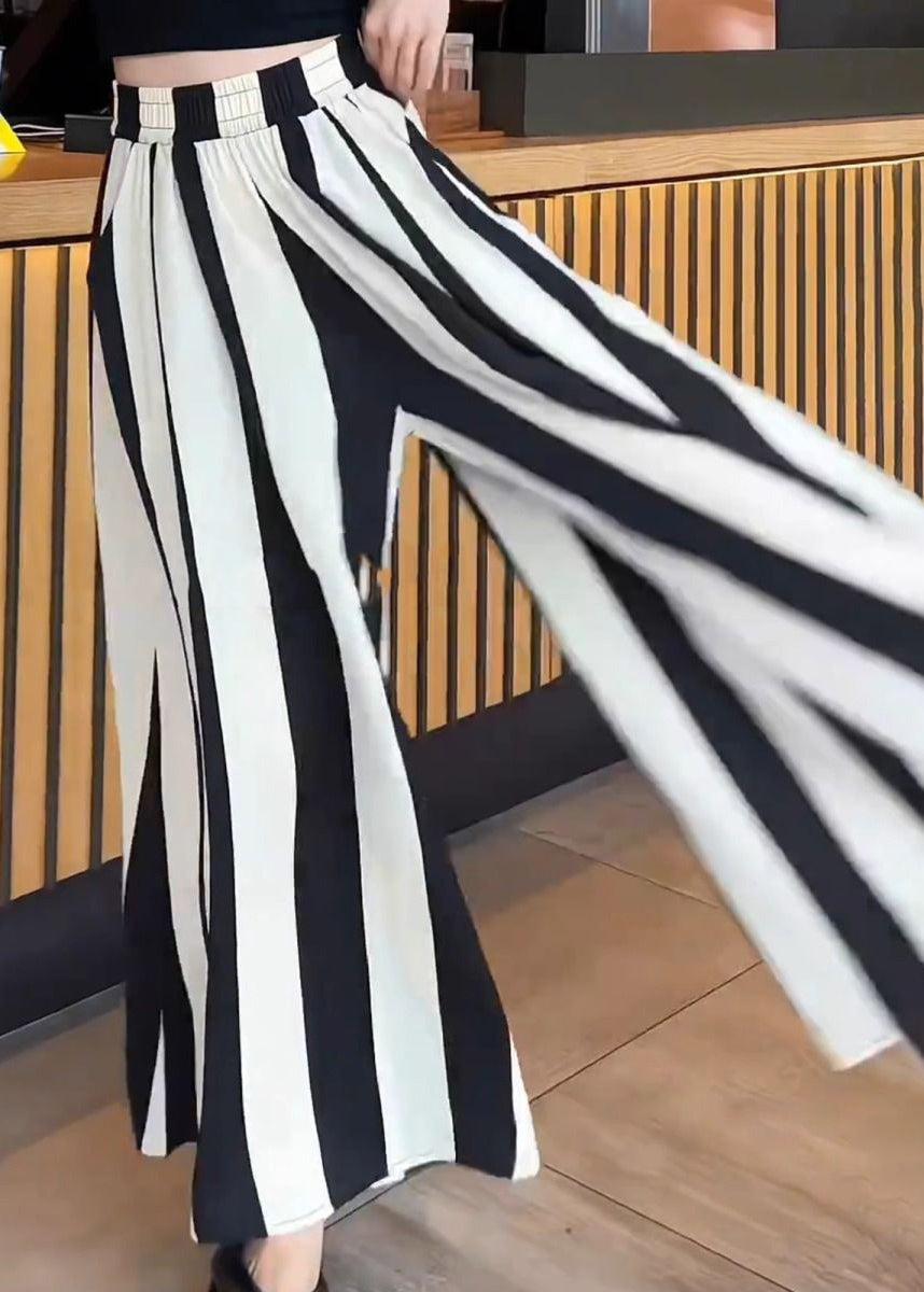 High Wide Black White Plus Striped Pants Leg Size Waist
