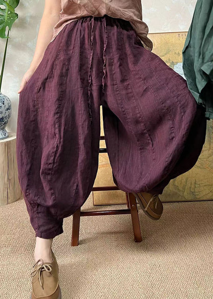 Pantalon lanterne en lin vert noir à taille élastique grande taille pour l'été FF037