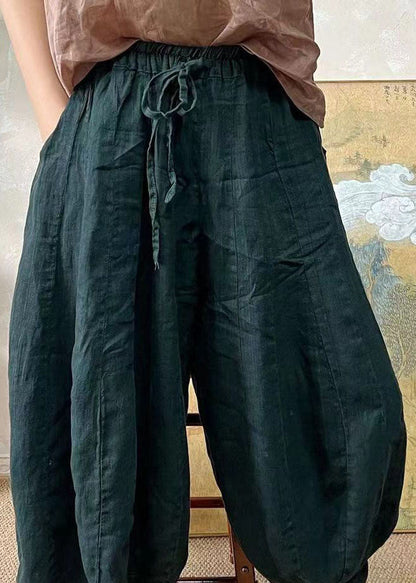 Pantalon lanterne en lin vert noir à taille élastique grande taille pour l'été FF037