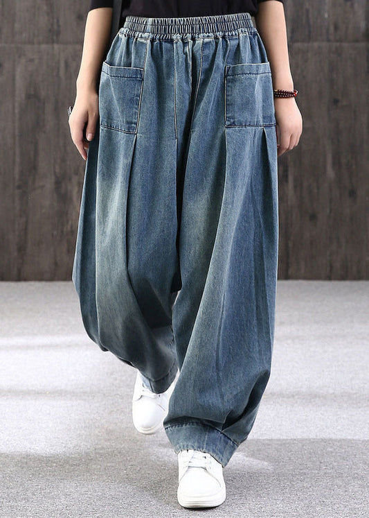 Summer Size Pockets Patchwork Pants Blue Lantern Plus Denim