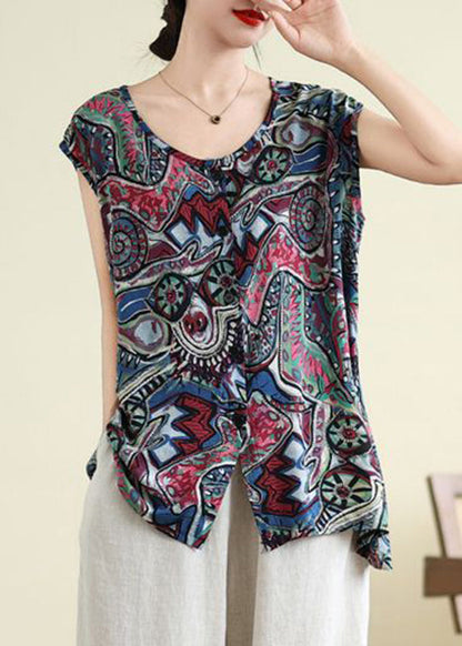Casual Tops Plus Blue Print Size Summer