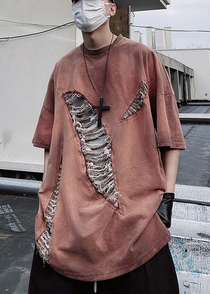 Graphic Mens Tees Brick Cotton Red Ripped Size Plus Oversized