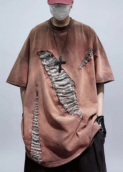 Graphic Mens Tees Brick Cotton Red Ripped Size Plus Oversized