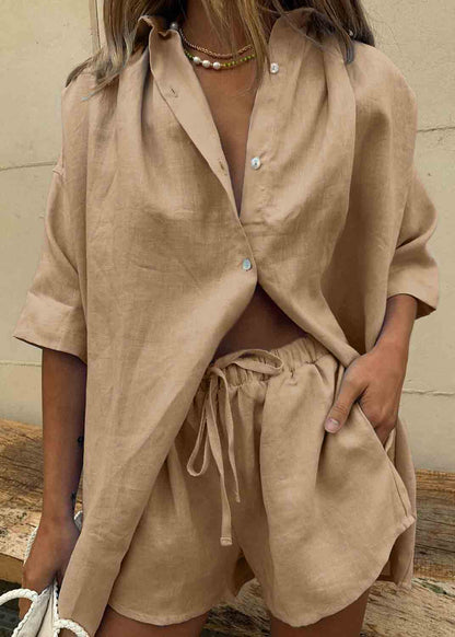 Oversized Set Plus Size Summer Two Pieces Coffee Linen