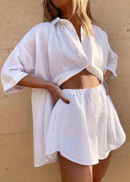 Oversized Set Plus Size Summer Two Pieces Coffee Linen