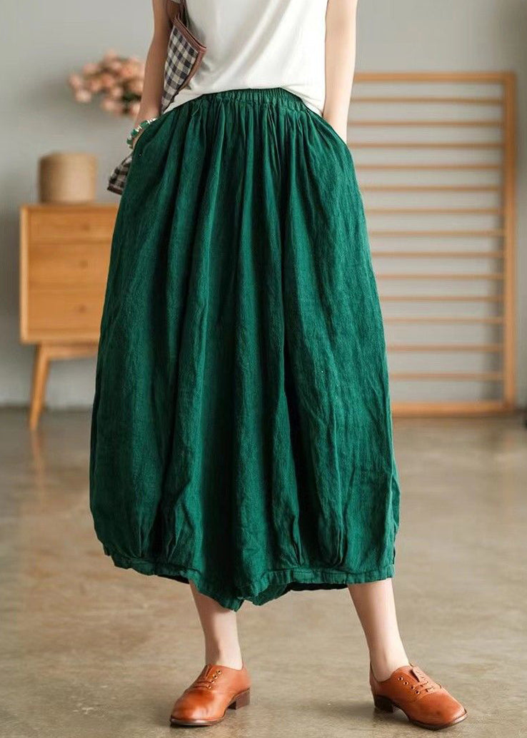 Pantalon court en lin vert à poches grande taille pour l'été VV063