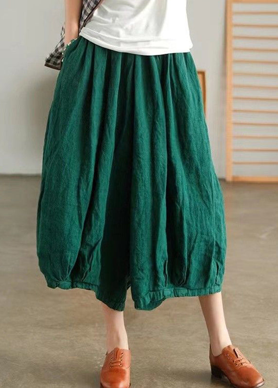 Pantalon court en lin vert à poches grande taille pour l'été VV063