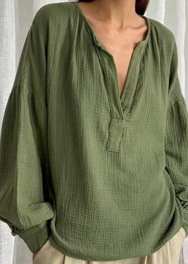 Solid Patchwork Green V Fall Size Neck Tops Plus