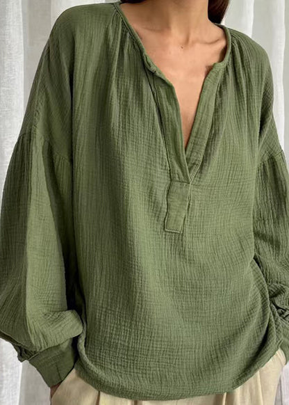 Solid Patchwork Green V Fall Size Neck Tops Plus