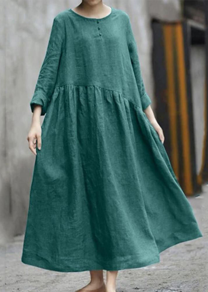 Long Plus Green Patchwork Fall Wrinkled Dresses Size