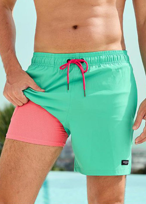 Shorts Plus Drawstring Zippered Cotton Summer Mens Green Size