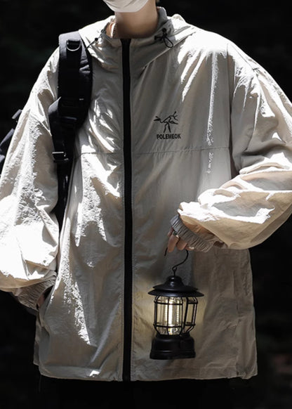 Ice UPF Size Silk Plus Embroideried 50+ Coat Grey Hooded Men