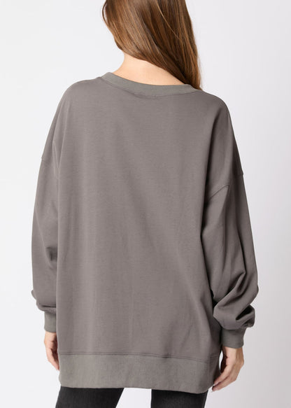 Plus Size Grey O Neck Print Cotton Sweatshirts Fall AE1035