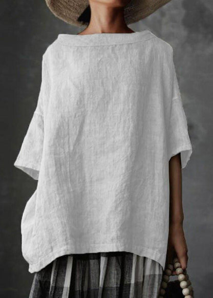 Shirts O-Neck Size T Grey Summer Solid Patchwork Plus