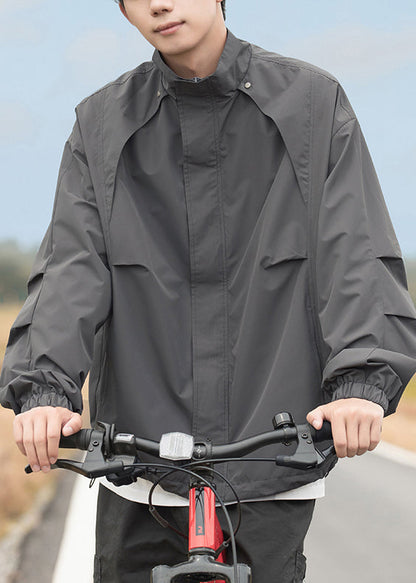 Collar Mens Drawstring Grey Plus Stand Size Coats Cotton